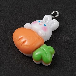 不透明樹脂ペンダント  かわいいウサギのチャーム  プラチナトーンの鉄ループ付き  兎  28.5x24x7mm  穴：2mm&nbsp;LS-RESI-D064-02P-09