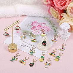 合金エナメルケーキ/アイスクリーム/フルーツペンダントロッキングステッチマーカー  304ステンレススチール留め具ステッチマーカー  ミックスカラー  3.5~4.3cm  8スタイル  2個/スタイル  16個/セット&nbsp;HJEW-SW00037