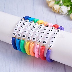 8 個 8 色ポリマークレイ heishi サーファーストレッチブレスレットセット  アクリル ワード ビッチ プレッピー ブレスレット 女性用  ミックスカラー  内径：2-1/8インチ（5.5cm）  1個/スタイル&nbsp;BJEW-SW00084