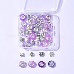DIY チベット スタイル 合金 & 樹脂 ヨーロッパ ビーズ 作成 ファインディング キット  紫色のメディア  6.5~10.5x8~13.5x6~13.5mm  穴：4~5mm  45個/セット&nbsp;DIY-FS0006-78D