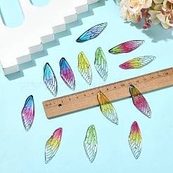 12個6色透明エポキシ樹脂ビッグペンダント  金箔  昆虫の羽  ミックスカラー  51x16.5x1~2.5mm  穴：1.2mm  2個/カラー&nbsp;RESI-FS0002-44