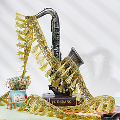 6ヤードのフィリグリーポリエステル波形タッセルレースリボン  衣料品用  ゴールド  2-1/8インチ（54mm）&nbsp;OCOR-GF0002-20