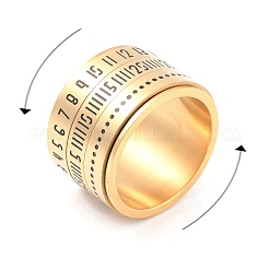 ステンレススチール製スピナーリング  数字模様付き  ユニセックス用ワイドバンドリング  ゴールドカラー  14mm  内径：17.1mm&nbsp;RJEW-C019-08G