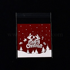 クリスマステーマのプラスチック耐熱皿バッグ  粘着式  チョコレート用  キャンディ  クッキー  正方形  言葉  130x100x0.05mm  内径：100x100mm  100個/袋&nbsp;ABAG-F007-04B