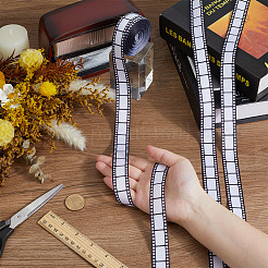 プリントポリエステルリボン  フィルム模様  ギフトラッピングパーティー用  ブラック  7/8インチ（22mm）  約10.00ヤード（9.14m）/ロール&nbsp;OCOR-WH0105-137E