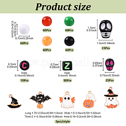 ハロウィンをテーマにしたDIYビーズ探しキット  合金エナメルペンダント10個付き  440PCSアクリルビーズ  混合形状  ミックスカラー  17.5x17x1mm  穴：1.6mm&nbsp;DIY-YW0017-34