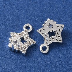 真鍮マイクロパヴェクリアキュービックジルコニアチャーム  スターのチャーム  銀  10.5x8.5x4mm  穴：1.2mm&nbsp;CU-CBAEC99-23S