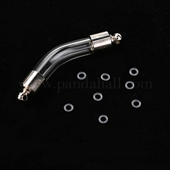 透明ガラス瓶ペンダント  真鍮パーツ  開閉可能な香水瓶  チューブ  プラチナ  45x7mm  穴：1.5mm&nbsp;GGLA-B001-04P