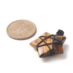 天然混合宝石コード編みペンダント  スターのチャーム  ミックスカラー  38x31x10mm  穴：7x3mm&nbsp;PALLOY-JF02033