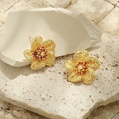 真鍮マイクロペーブクリアキュービックジルコニアスタッドピアス  花  ゴールドカラー  22x23mm&nbsp;WG070C8-01