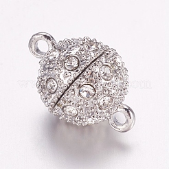 ループ付き合金ラインストーンマグネットクラスプ  ラウンド  プラチナ  19x12mm  穴：2mm&nbsp;X-BSAHH050
