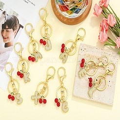 真鍮マイクロパヴェクリアキュービックジルコニアレターペンダントキーチェーン  バッグの飾りに使える合金キーホルダーとランプワークのチェリーチャーム  文字C  87mm  ペンダント：29mm&nbsp;KEYC-SW00015-C