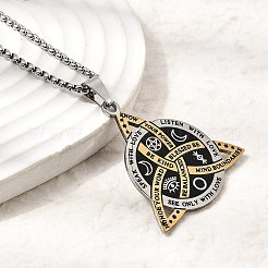 201ステンレススチール製ブラックエナメルバイキングトリケトラ/トリニティノットペンダントネックレス  ゴールデン·ステンレス鋼色  23.39インチ（59.4cm）&nbsp;NJEW-Z112-01GP