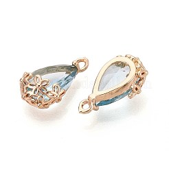 クリアガラスペンダント  DIYのジュエリーには  真鍮パーツ  多面カット  花と涙  ライトゴールド  ライトシアン  16x9x6mm  穴：1.2~1.4mm&nbsp;GLAA-YW0001-108B
