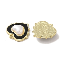 ラックメッキ合金ペンダント  ABSイミテーションパールとアクリルを使用  カドミウムフリー＆ニッケルフリー＆鉛フリー  ハート  ブラック  19x18x5mm  穴：1.6mm&nbsp;FIND-C049-19G-02