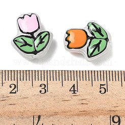透明なガラスエナメルビーズ  手描きのビーズ  花  染め＆加熱  ミックスカラー  16~17x14~15x7~8mm  穴：1~1.4mm&nbsp;LAMP-C023-01