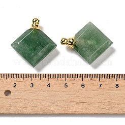 天然グリーン アベンチュリンの香水瓶ペンダント  ファセット加工された菱形のチャーム、金色のトーン、304 ステンレススチール製金具  31x27~27.5x8.5~10mm  穴：2mm&nbsp;G-Z039-05G-02