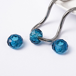 ガラスヨーロピアンビーズ  大穴ビーズ  芯金がない  ロンデル  ブルー  14x8mm  穴：5mm&nbsp;GDA007-66