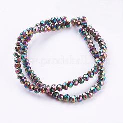 カット加工ロンデルメッキガラスビーズ連売り  マルチカラーメッキ  3x2mm  穴：1mm  約105~110個/連  29~31cm&nbsp;X-EGLA-D020-3x2mm-74