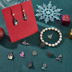 20個10スタイルアロイペンダント  カドミウムフリー＆ニッケルフリー＆鉛フリー  クリスマス  雪の結晶と松ぼっくりと鈴  虹色  18.5~28x11~17.5x1.5~7mm  穴：1.4~3mm  2個/スタイル&nbsp;FIND-CN0001-41