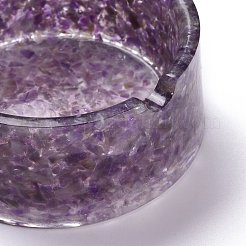 天然アメジストチップストーン灰皿入りレジン  ホームオフィスの卓上装飾  フラットラウンド  77x33mm  内径：63.5mm&nbsp;DJEW-F015-01A