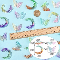 20個 2スタイル透明UVメッキアクリルビーズ  虹色の  蝶/月  ミックスカラー  27.5~41.5x37.5x8.5~10.5mm  穴：2mm  10個/スタイル&nbsp;PACR-YW0001-32