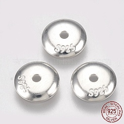 925スターリングシルバービーズキャップ  花弁のない  スタンプ925個付き  フラットラウンド  銀  7x1mm  穴：1mm  内径約6mm&nbsp;STER-S002-31-7mm
