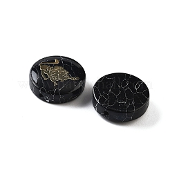 黒染めの合成ターコイズビーズ  金色の真鍮スライス付き  星座のあるフラットラウンド  レオ  15x4.5mm  穴：1mm&nbsp;G-F775-B11