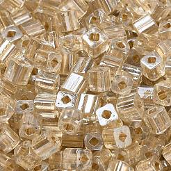 ガラスシードビーズ  透明な光沢のあるガラス  角穴  正方形  トウモロコシの穂の黄色  4x4x4mm  穴：1.2mm  222個/ 20g&nbsp;X1-SEED-H002-F-1136