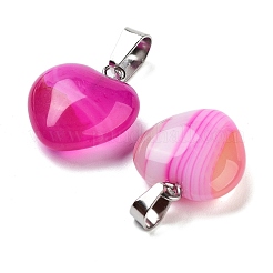 天然縞瑪瑙チャーム  シルバートーンの金属パーツ付き  ハート  染め  16x6mm&nbsp;LS-HEAR-PW0001-057-31