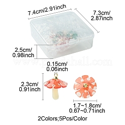 10個2色プラスチックペンダント  アクリルと金メッキの真鍮ループ付き  キノコ  ミックスカラー  23x17~18mm  穴：1.5mm  5個/カラー&nbsp;KY-FS0001-32
