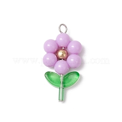 花透明なアクリルのペンダント  真鍮のループを有します  ミックスカラー  31.5x15.5x5.5mm  穴：2.5mm&nbsp;PALLOY-JF03719-01