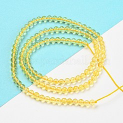 天然琥珀ビーズ連売り  ラウンド  4mm  穴：0.5mm  約95個/連  15.75''（40センチメートル）&nbsp;G-L584-02-01