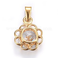キュービックジルコニアチャーム  304ステンレススチール製金具付き  花  透明  ゴールドカラー  14.5x11x6mm  穴：5x2.5mm&nbsp;STAS-P216-08G