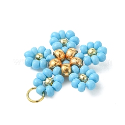 ビーズの花のチャーム  織機模様のガラスシードビーズペンダント  空色  20x18.5x3.5mm  穴：2.5mm&nbsp;PALLOY-MZ01347-01