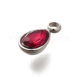 304ステンレスペンダント  ラインストーン付き  ステンレス鋼色  ティアドロップ  フクシア  10.5x5.5x0.5mm  穴：1.8mm&nbsp;STAS-Q346-04P-09