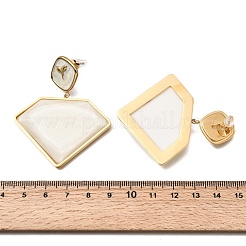 304ステンレススチール＆アクリル製ダングルスタッドピアス（女性用）  エナメル  ゴールドカラー  ダイヤモンド  57.5x47mm&nbsp;EJEW-A164-06B-G