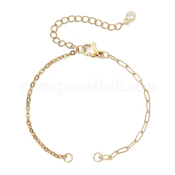 4個 4スタイル 304ステンレススチール ミックスチェーンブレスレット  ゴールドカラー  5.79インチ（14.7cm）  穴：2.5mm  1個/スタイル&nbsp;AJEW-JB01559