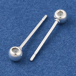 真鍮スタッドイヤリングを見つける  鉛フリー＆カドミウムフリー  ラウンド  925銀メッキ  15x3mm  穴：0.8mm  ピン：12x1mm&nbsp;KK-K383-04A-S