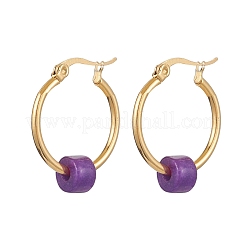 304ステンレススチールフープピアス  ナチュラルホワイトジェイド  ミックスカラー  29x24mm&nbsp;EJEW-JE06031