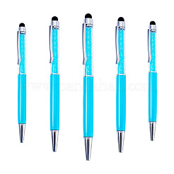 プラスチックボールペン5本  クリスタル入り  ライトスカイブルー  146x13x9.5mm&nbsp;AJEW-BT0001-14B