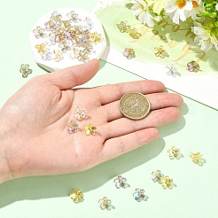 5色の透明な電気メッキガラスペンダント50個  桜の花のチャーム  真鍮のピン付き  ゴールド  ミックスカラー  8mm  穴：3mm  10個/カラー&nbsp;PALLOY-YW00203