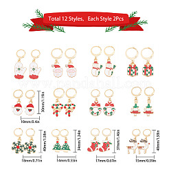 12ペア12スタイル304ステンレススチールクリスマスダングルフレンチフックピアス  ハート & リース & ギフト & スノーフレーク & サンタクロース & グローブ & スノーマン & ブーツ & ヘラジカ & クリスマスツリー  ミックスカラー  29.5~40.5mm  ピン：0.5mm  12のペア/箱&nbsp;EJEW-SC0001-34