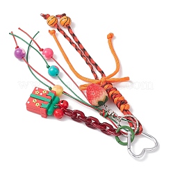 クリスマス用ポリエステル＆スパンデックスコードロープペンダントデコレーション  アクリルビーズとアルミハート留め具付き  プラチナ  260mm&nbsp;HJEW-JM03854