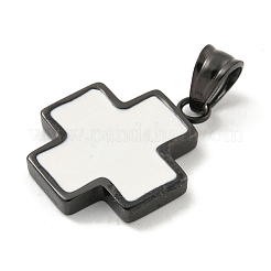 304ステンレスペンダント  エナメル  クロスチャーム  ブラック  ホワイト  22x18x3mm  穴：6x4.5mm&nbsp;STAS-C102-11EB-02