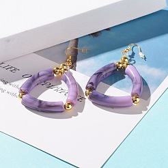 真鍮三角ダングルピアス  女性のための分厚いカーブチューブビーズドロップピアス  ミックスカラー  73mm  ピン：0.7mm&nbsp;EJEW-JE04786