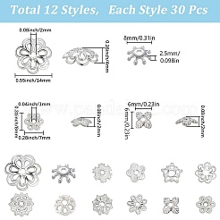 360個12スタイルの合金ビーズキャップ  花/スター  銀  6~14x6~14x2~4mm  穴：1~2mm  30個/スタイル&nbsp;TIBE-SC0002-40