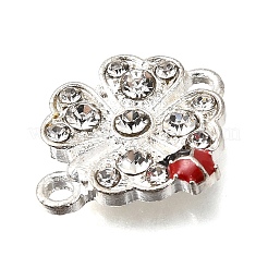 合金ラインストーンエナメルコネクタチャーム  てんとう虫のリンクが付いたクローバー  プラチナ  20x16.5x3mm  穴：2mm&nbsp;FIND-E049-10P