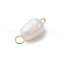 天然淡水真珠ライスコネクタチャーム  ホワイト  ゴールドカラー  15~17.5x8~8.5mm  穴：3.5mm&nbsp;PALLOY-JF03395
