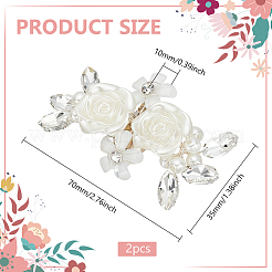 1 ペアのバラの花の真鍮の靴のバックル クリップ  取り外し可能なプラスチック模造パールとラインストーンの靴の装飾  ホワイト  35x70x10mm&nbsp;AJEW-FG0003-61
